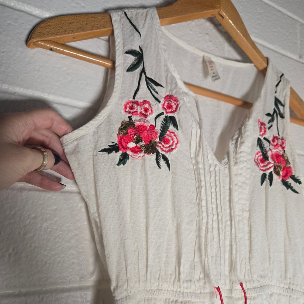 Anthropologie Raga Orchid Creek Embroidered Mini Dress Small Boho Tassel Sequins - Picture 3 of 8